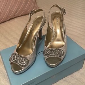 Antonio Melani Silver and White Heels/Pumps